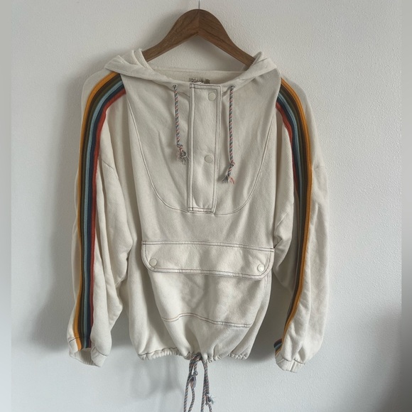 FAHERTY Fleming hoodie pullover sweatshirt rainbow stripe sleeve, size XL - Picture 2 of 6